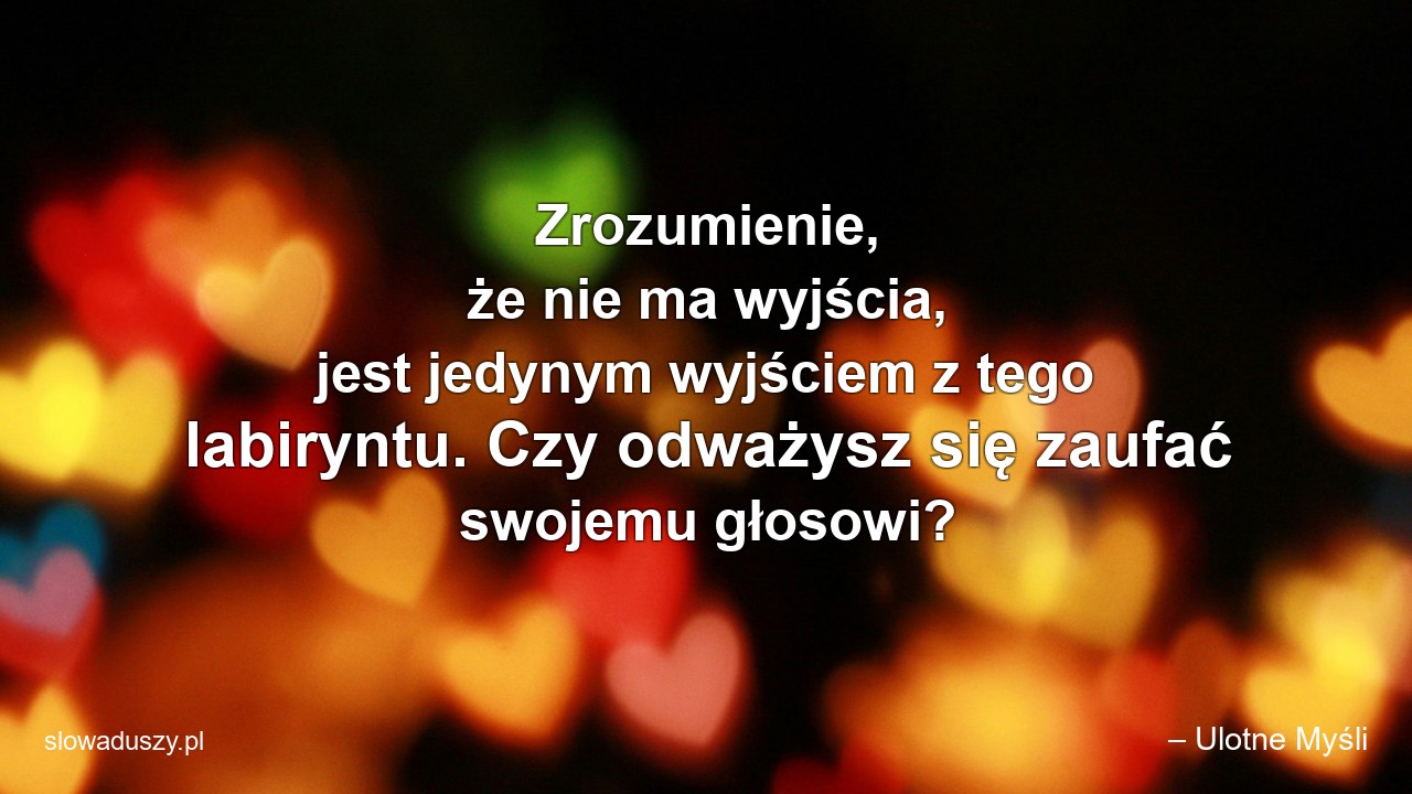 Zrozumienie,  że nie ma wyjścia,  jest jedynym wyjściem z tego labiryntu. Czy odważysz się zaufać swojemu głosowi?