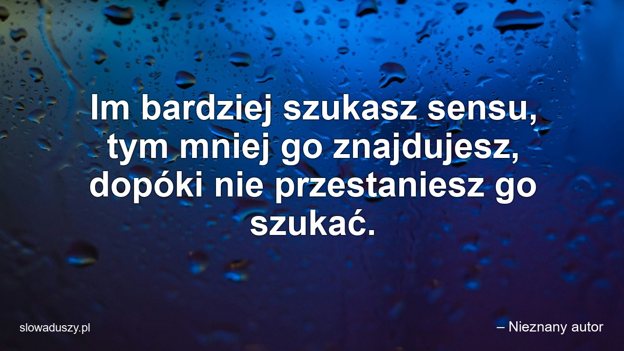 Im bardziej szukasz sensu,  tym mniej go znajdujesz,  dopóki nie przestaniesz go szukać.