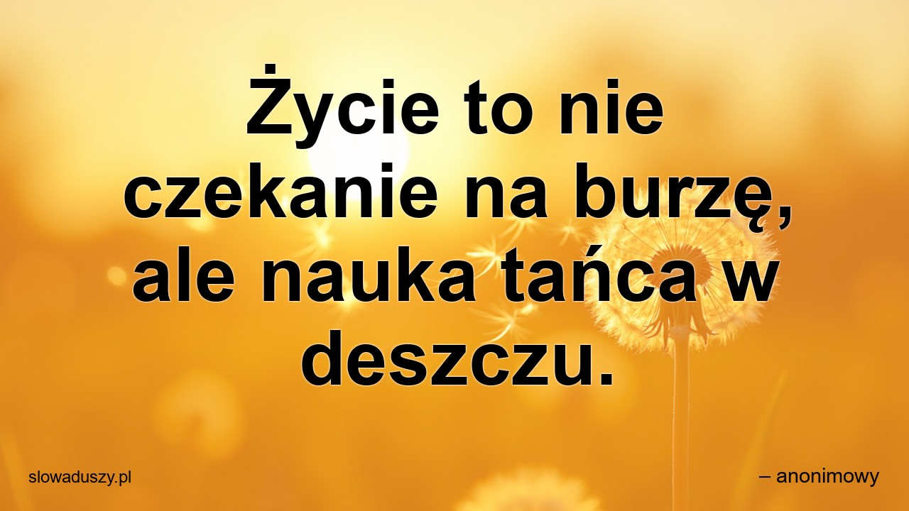 Życie to nie czekanie na burzę,  ale nauka tańca w deszczu.