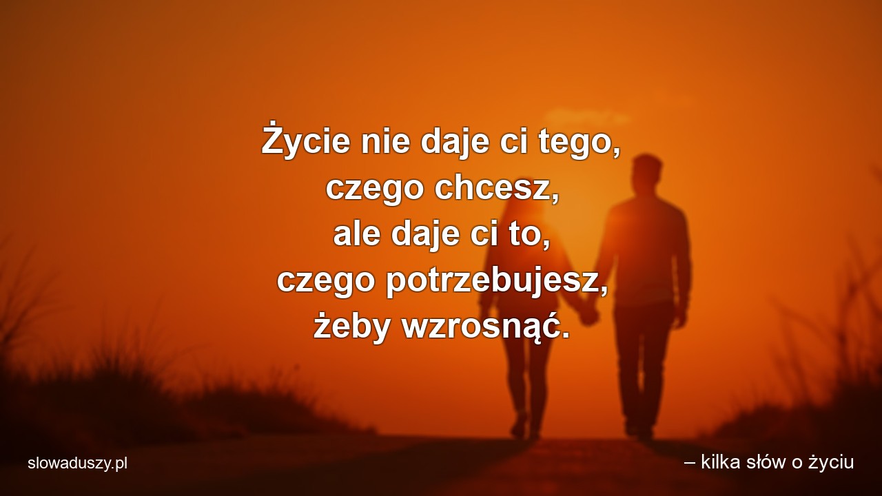 Życie nie daje ci tego,  czego chcesz,  ale daje ci to,  czego potrzebujesz,  żeby wzrosnąć.