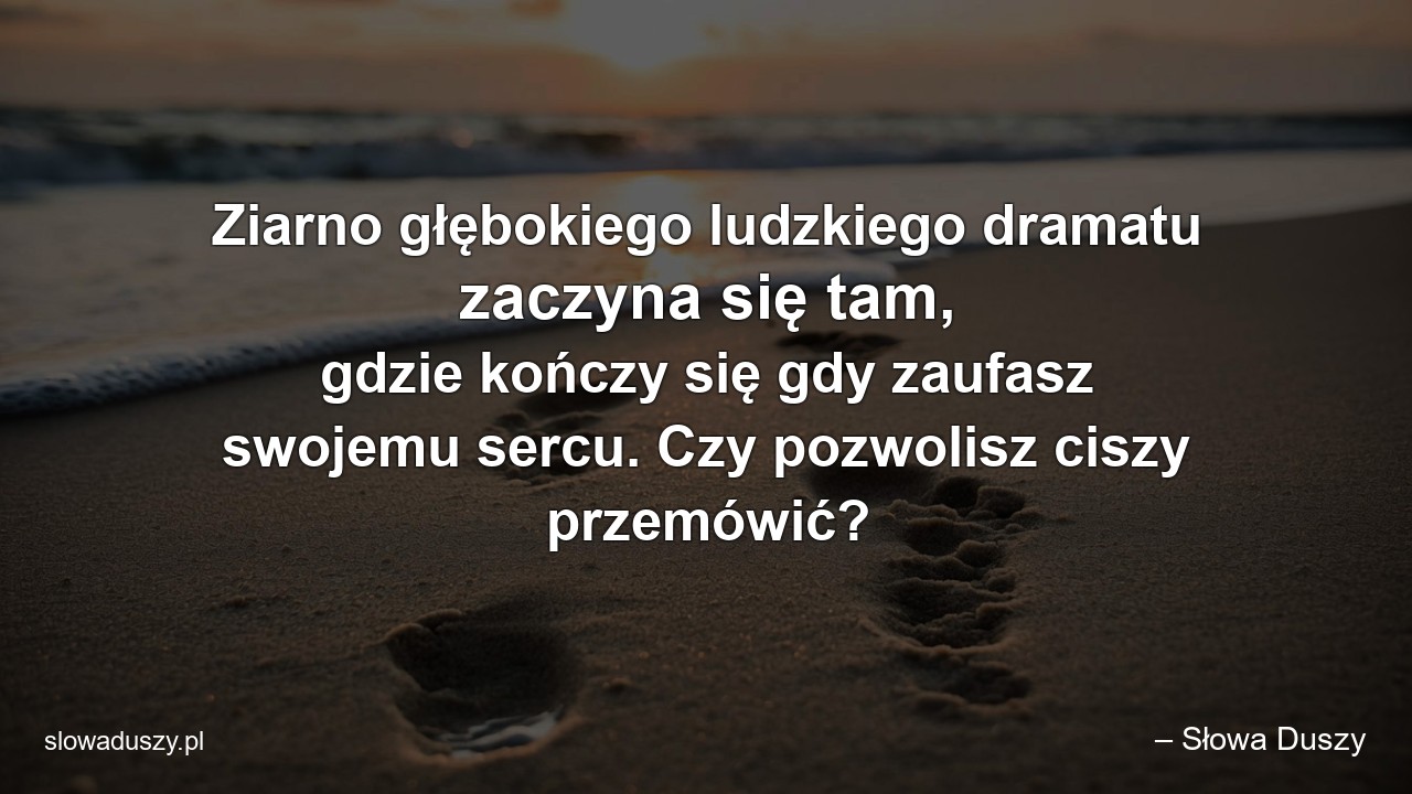 Ziarno głębokiego ludzkiego dramatu zaczyna się tam,  gdzie kończy się gdy zaufasz swojemu sercu. Czy pozwolisz ciszy przemówić?