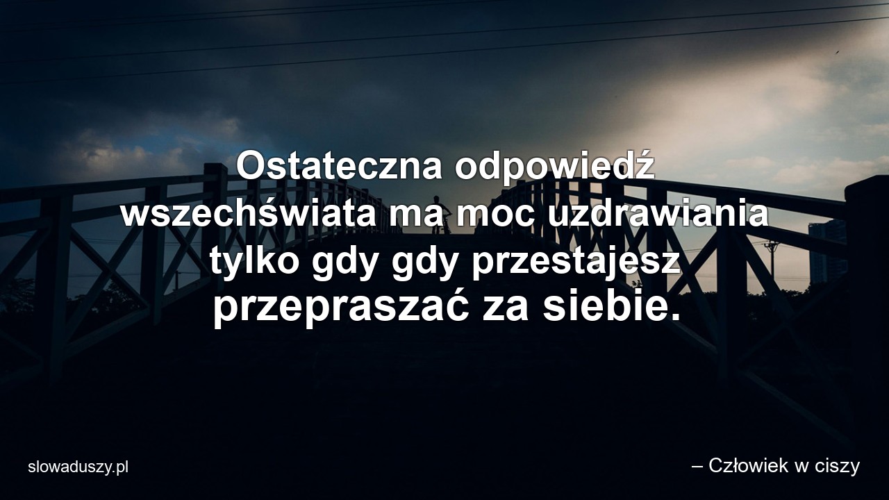Ostateczna odpowiedź wszechświata ma moc uzdrawiania tylko gdy gdy przestajesz przepraszać za siebie.