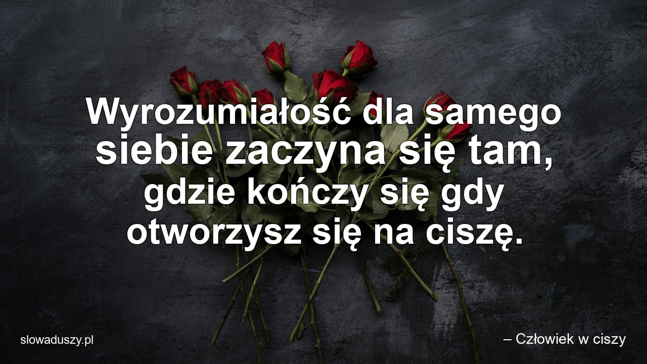 Wyrozumiałość dla samego siebie zaczyna się tam,  gdzie kończy się gdy otworzysz się na ciszę.
