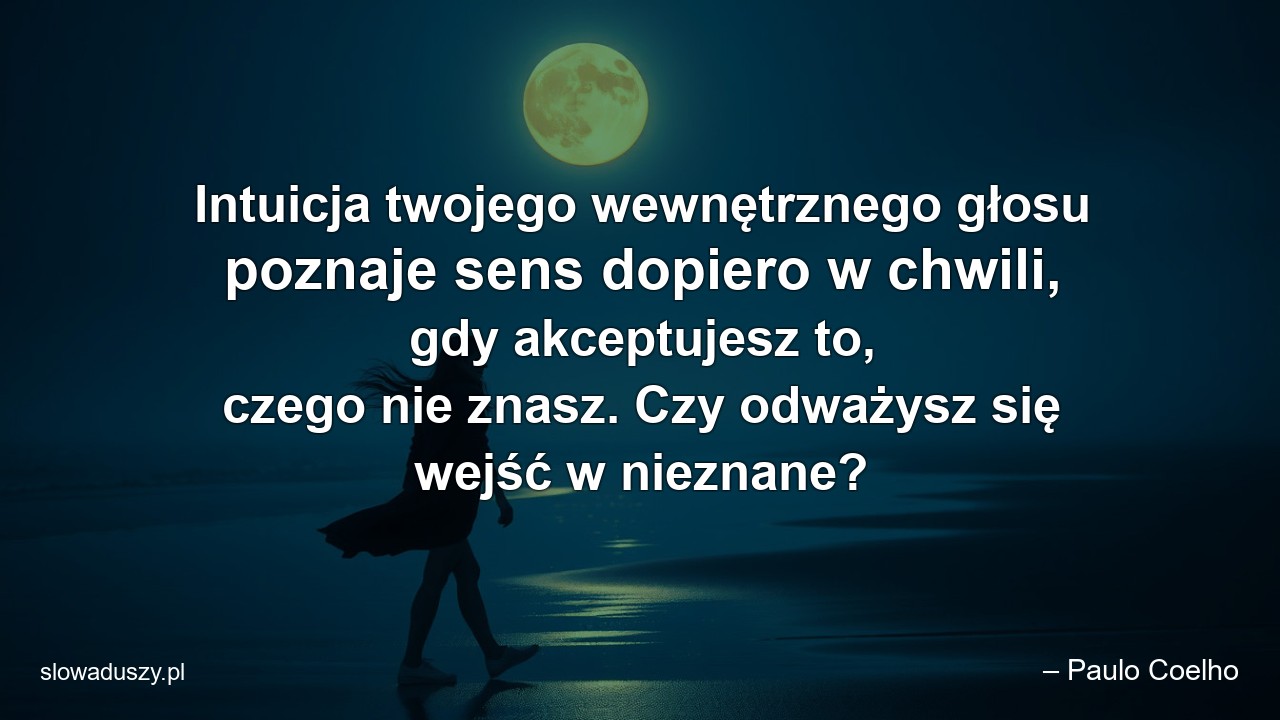Intuicja twojego wewnętrznego głosu poznaje sens dopiero w chwili,  gdy akceptujesz to,  czego nie znasz. Czy odważysz się wejść w nieznane?