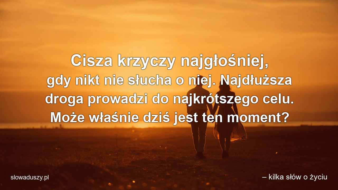 Cisza krzyczy najgłośniej,  gdy nikt nie słucha o niej. Najdłuższa droga prowadzi do najkrótszego celu. Może właśnie dziś jest ten moment? - – kilka słów o życiu