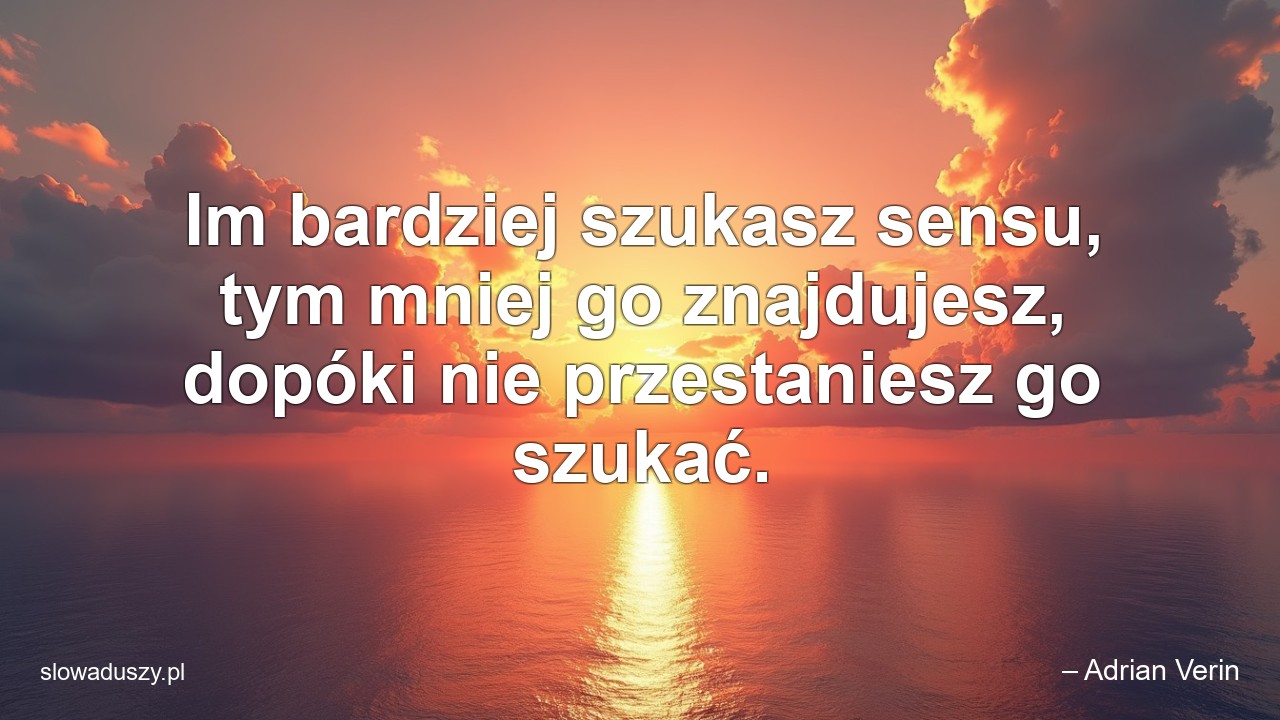 Im bardziej szukasz sensu,  tym mniej go znajdujesz,  dopóki nie przestaniesz go szukać. - – Adrian Verin