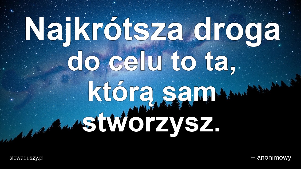 Najkrótsza droga do celu to ta,  którą sam stworzysz. - – anonimowy