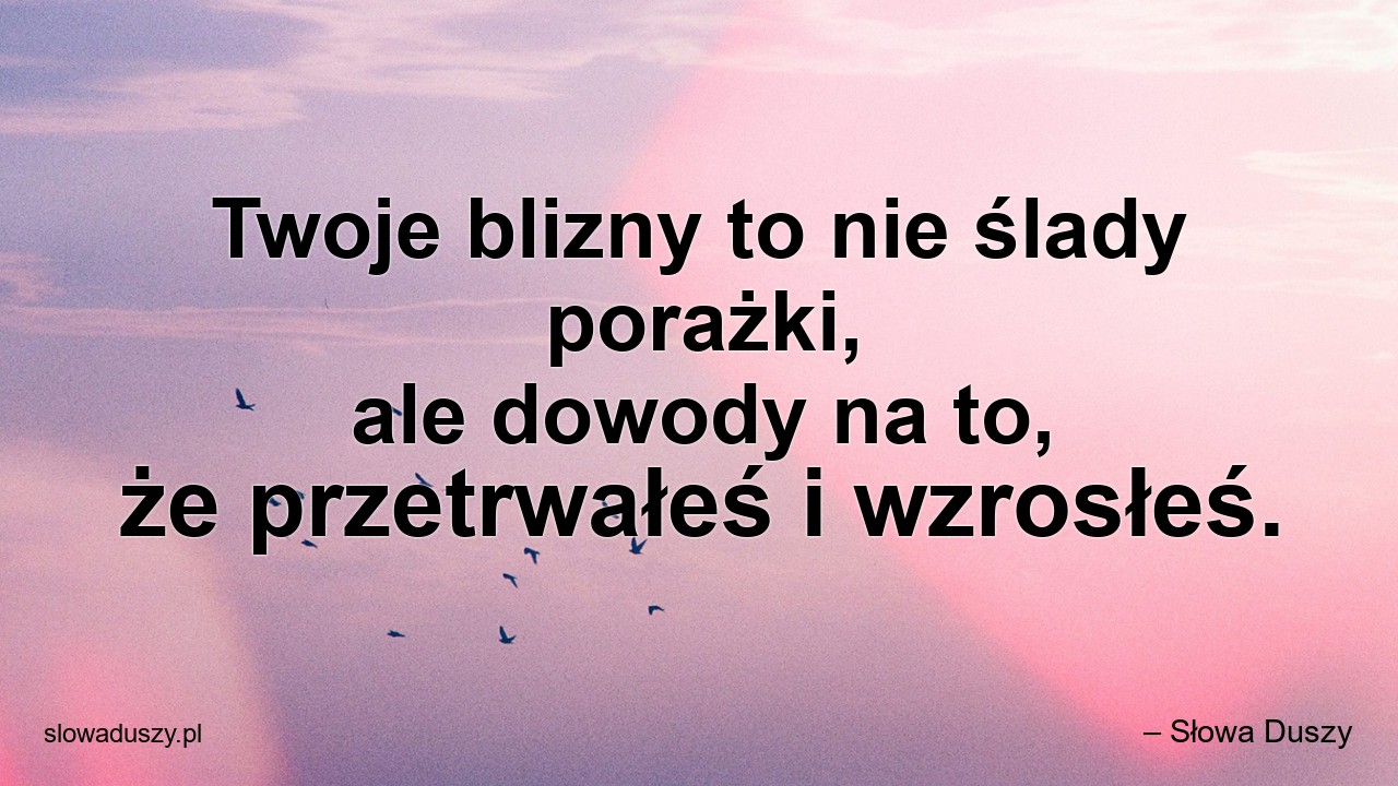Twoje blizny to nie ślady porażki,  ale dowody na to,  że przetrwałeś i wzrosłeś. - – Słowa Duszy