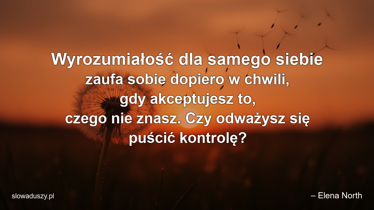 Wyrozumiałość dla samego siebie zaufa sobie dopiero w chwili,  gdy akceptujesz to,  czego nie znasz. Czy odważysz się puścić kontrolę?