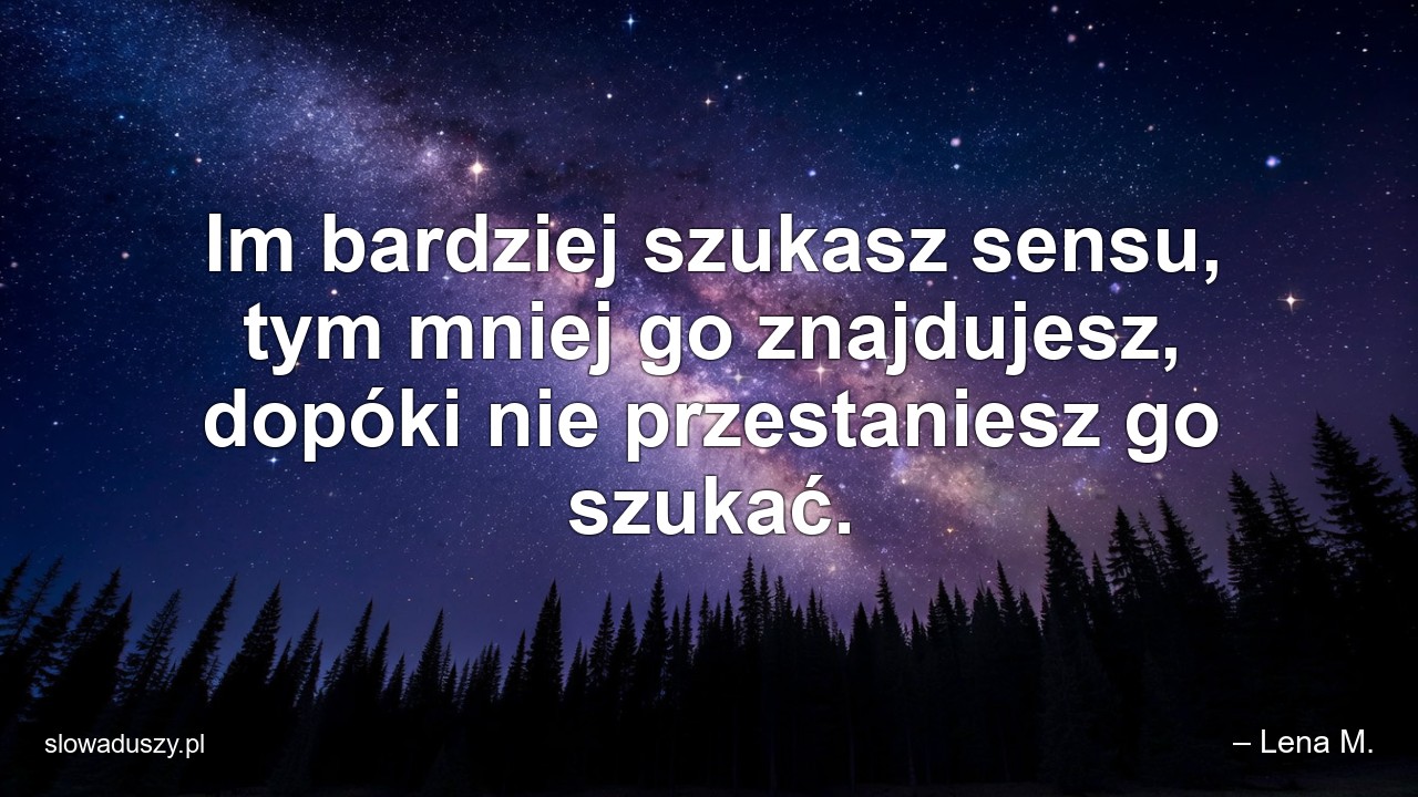 Im bardziej szukasz sensu,  tym mniej go znajdujesz,  dopóki nie przestaniesz go szukać.