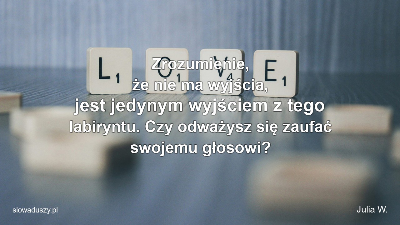 Zrozumienie,  że nie ma wyjścia,  jest jedynym wyjściem z tego labiryntu. Czy odważysz się zaufać swojemu głosowi?