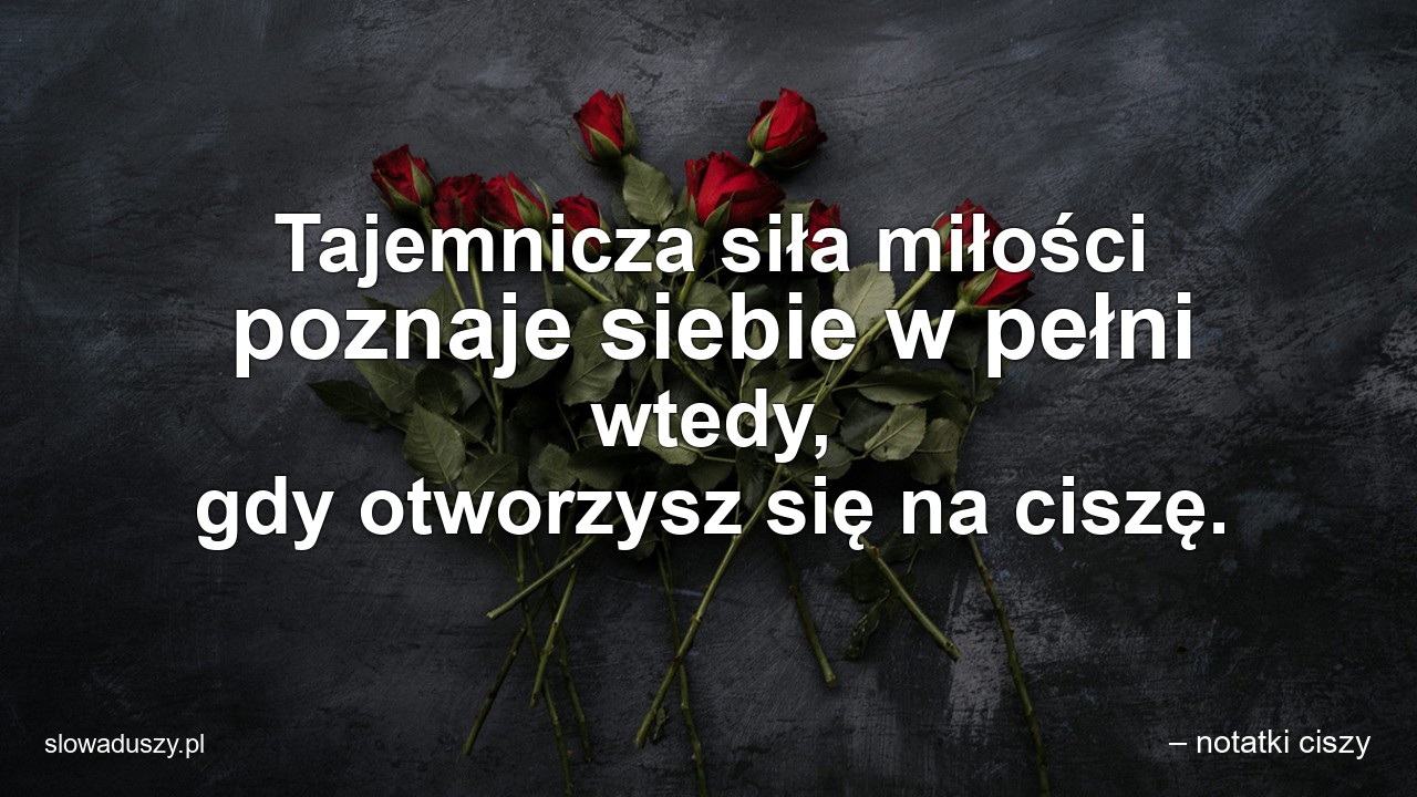 Tajemnicza siła miłości poznaje siebie w pełni wtedy,  gdy otworzysz się na ciszę. - – notatki ciszy