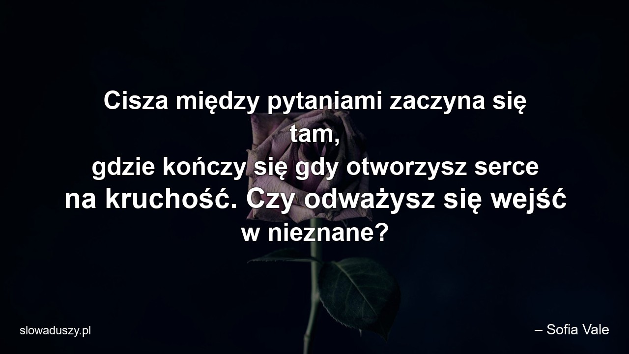 Cisza między pytaniami zaczyna się tam,  gdzie kończy się gdy otworzysz serce na kruchość. Czy odważysz się wejść w nieznane?