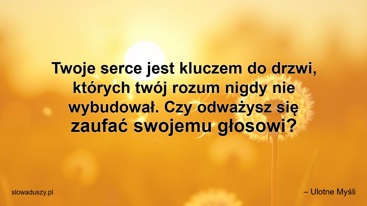 Twoje serce jest kluczem do drzwi,  których twój rozum nigdy nie wybudował. Czy odważysz się zaufać swojemu głosowi?