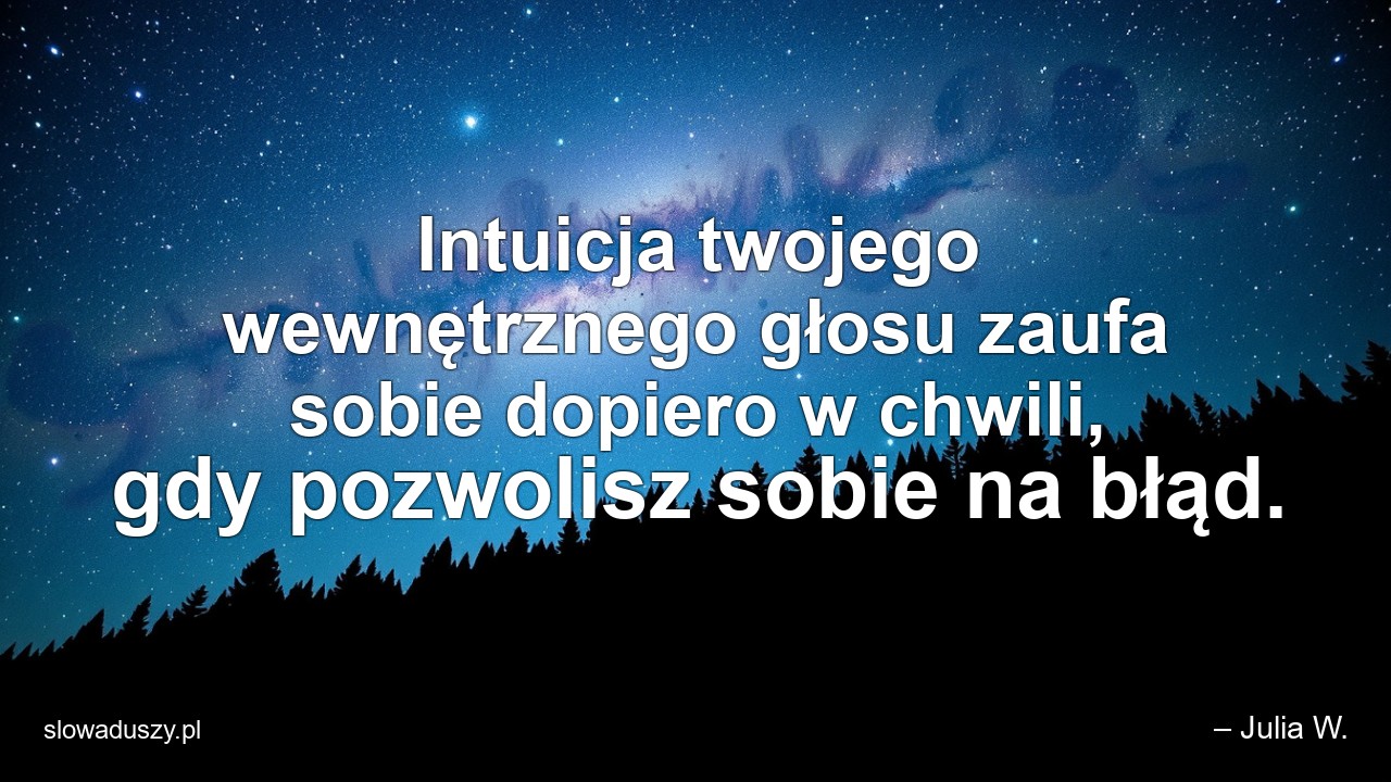 Intuicja twojego wewnętrznego głosu zaufa sobie dopiero w chwili,  gdy pozwolisz sobie na błąd. - – Julia W.