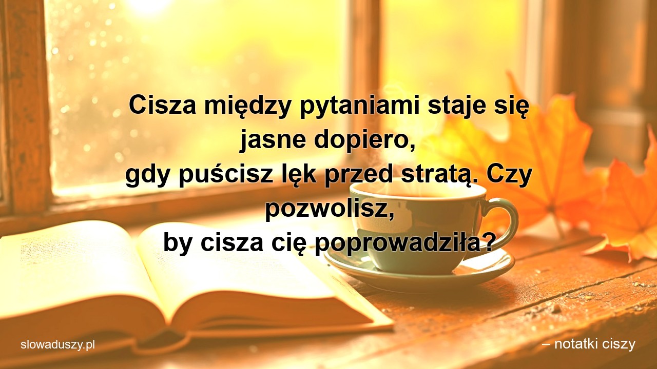 Cisza między pytaniami staje się jasne dopiero,  gdy puścisz lęk przed stratą. Czy pozwolisz,  by cisza cię poprowadziła? - – notatki ciszy