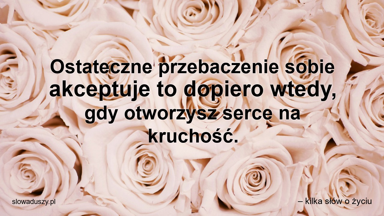 Ostateczne przebaczenie sobie akceptuje to dopiero wtedy,  gdy otworzysz serce na kruchość.