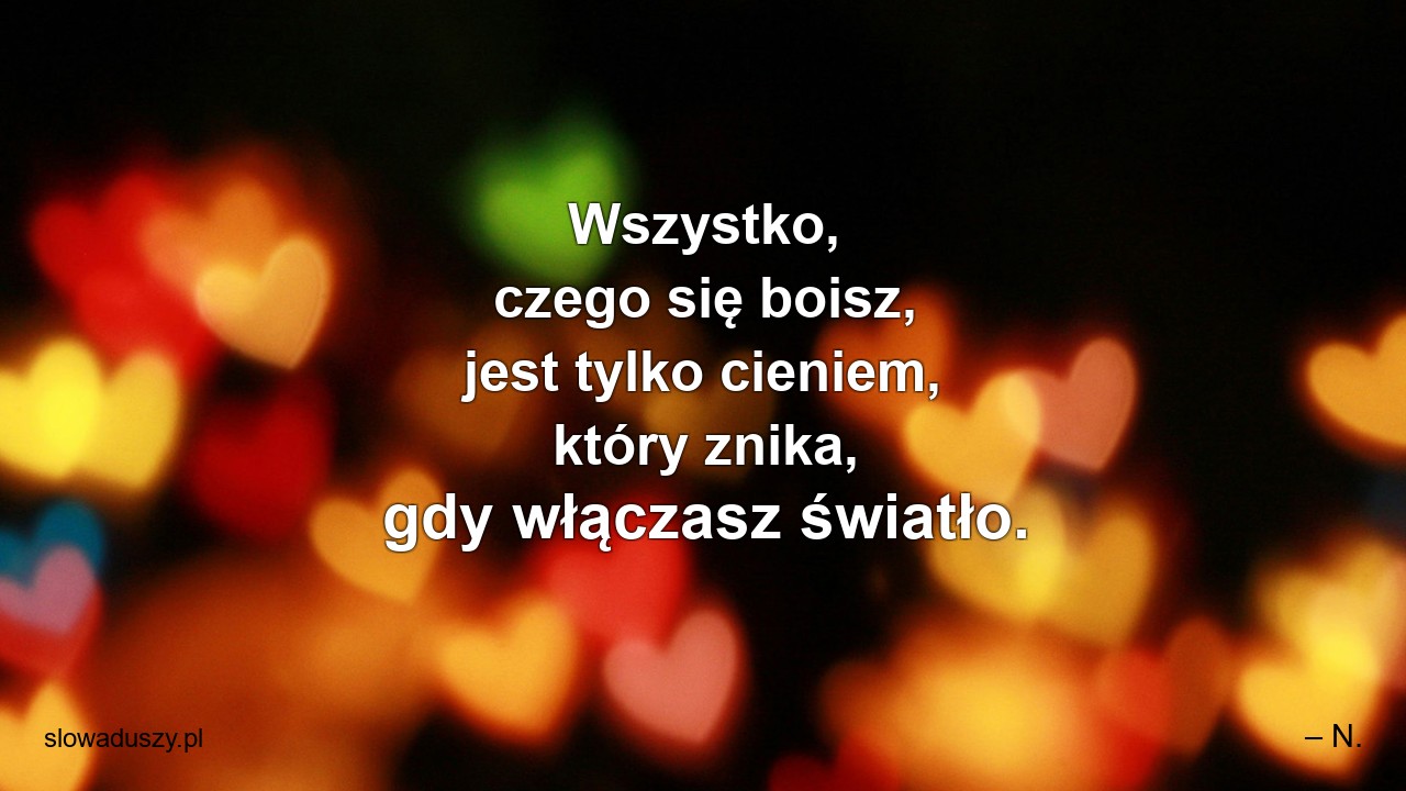 Wszystko,  czego się boisz,  jest tylko cieniem,  który znika,  gdy włączasz światło. - – N.