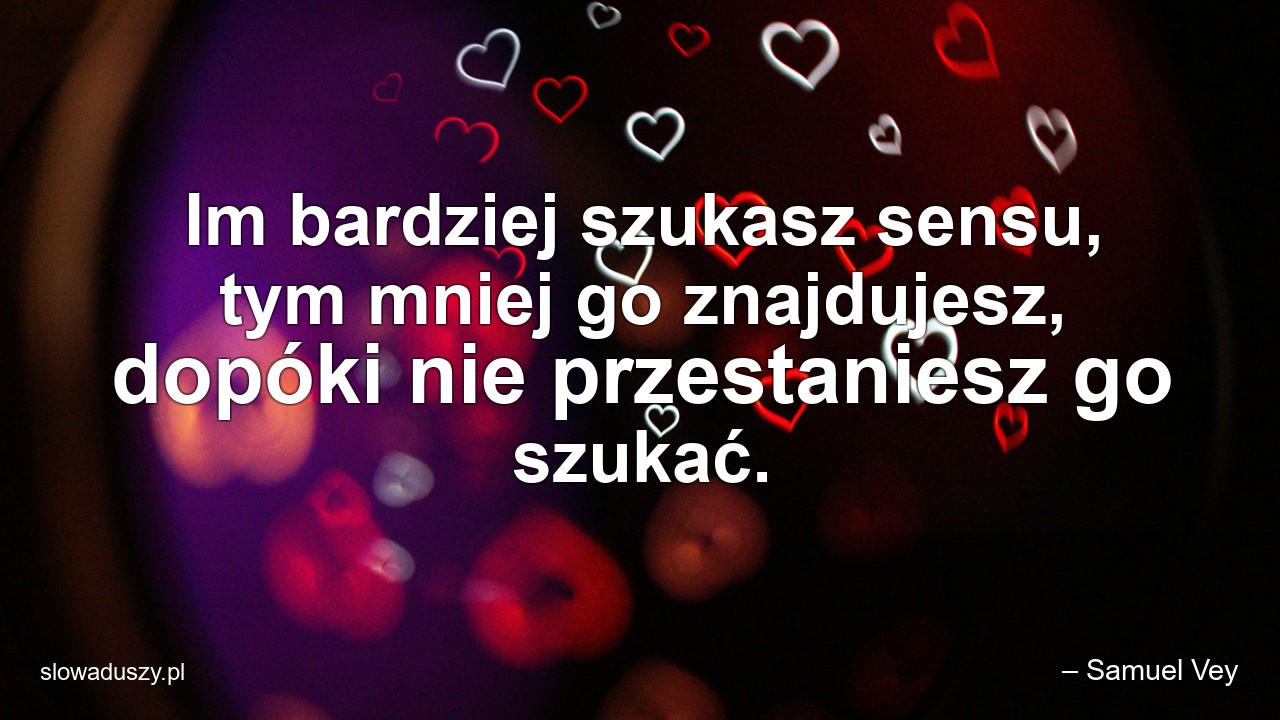 Im bardziej szukasz sensu,  tym mniej go znajdujesz,  dopóki nie przestaniesz go szukać.