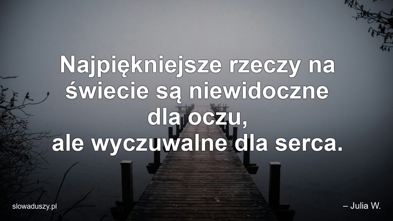 Najpiękniejsze rzeczy na świecie są niewidoczne dla oczu,  ale wyczuwalne dla serca. - – Julia W.