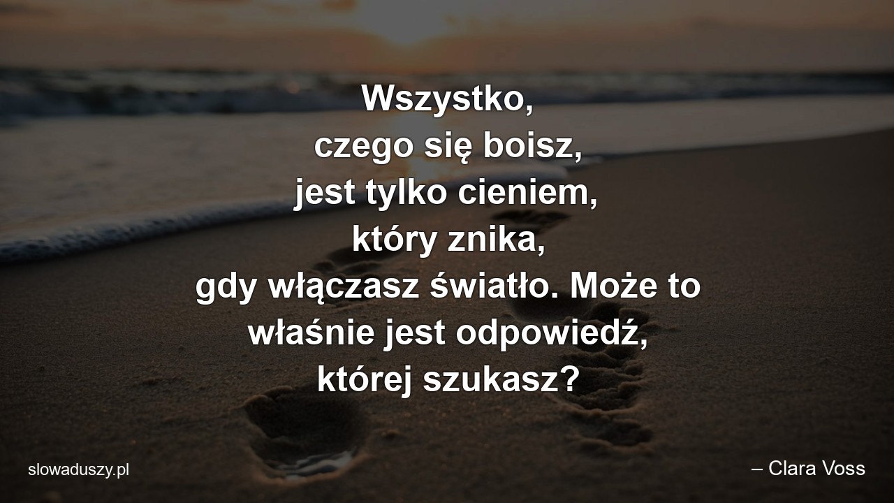 Wszystko,  czego się boisz,  jest tylko cieniem,  który znika,  gdy włączasz światło. Może to właśnie jest odpowiedź,  której szukasz?