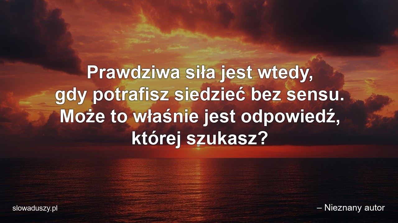 Prawdziwa siła jest wtedy,  gdy potrafisz siedzieć bez sensu. Może to właśnie jest odpowiedź,  której szukasz?