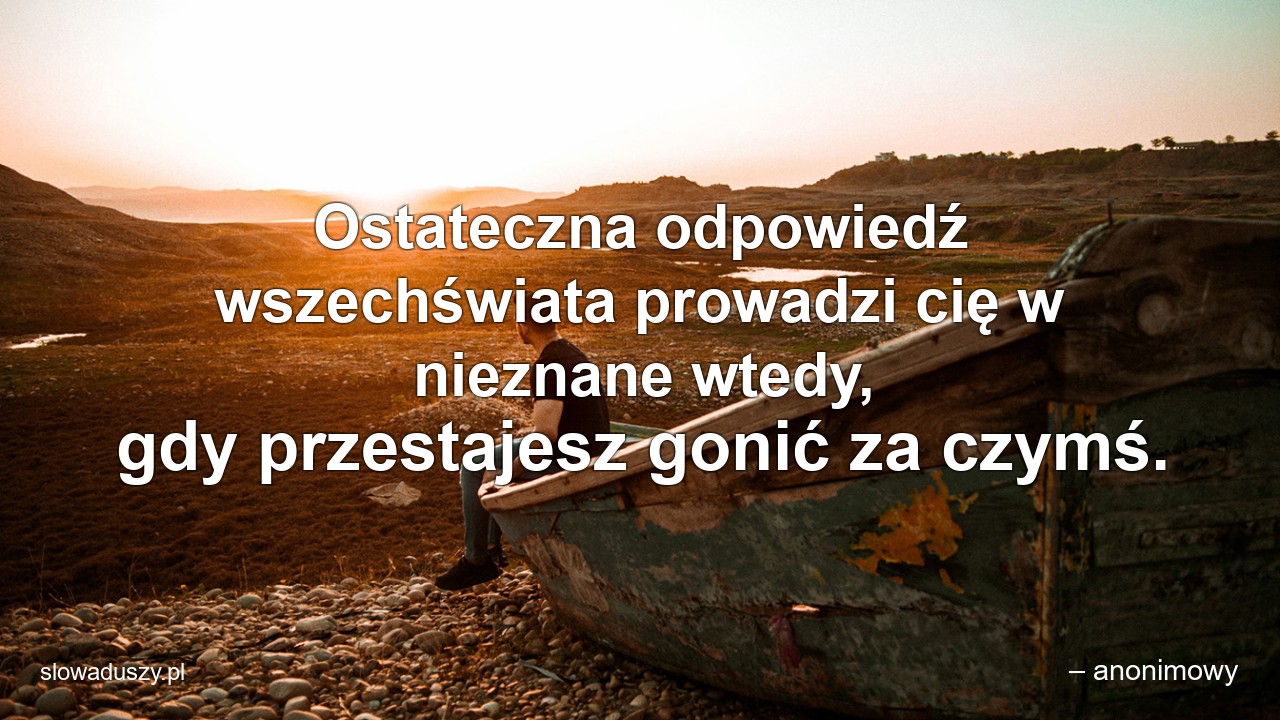 Ostateczna odpowiedź wszechświata prowadzi cię w nieznane wtedy,  gdy przestajesz gonić za czymś.