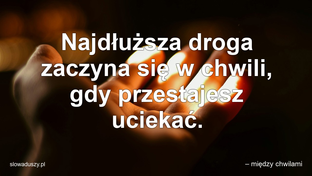Najdłuższa droga zaczyna się w chwili,  gdy przestajesz uciekać.