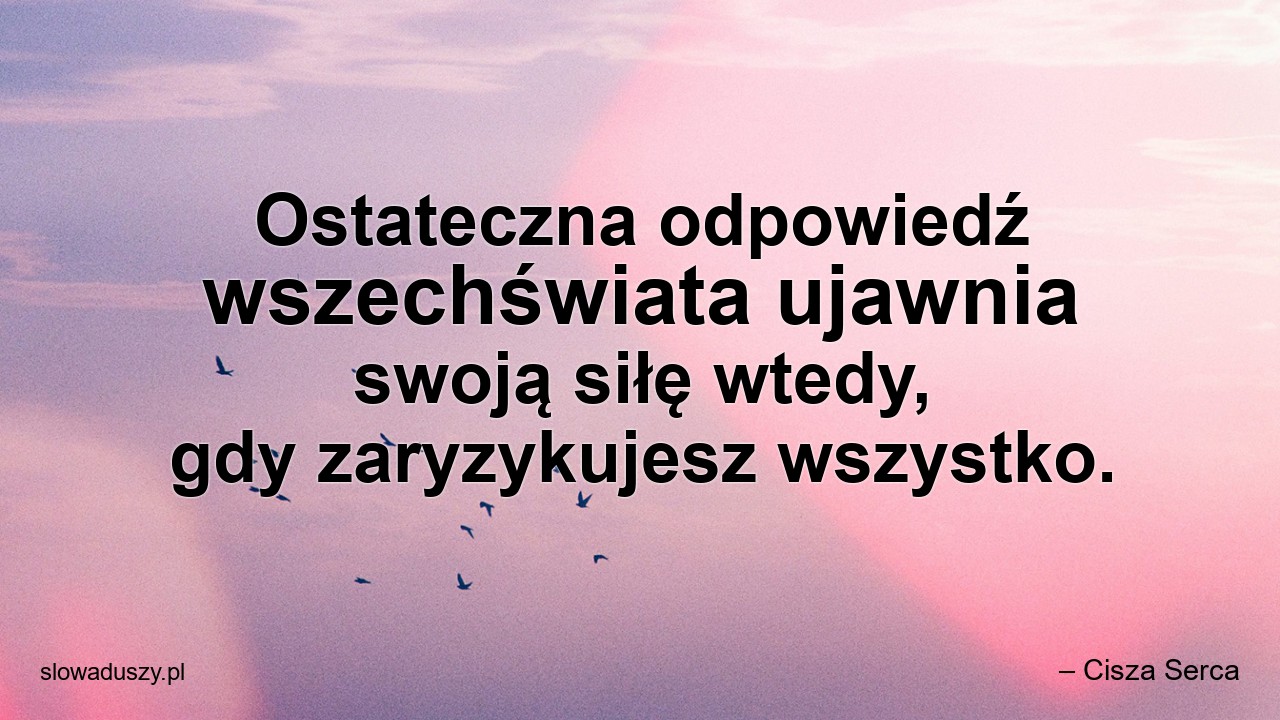 Ostateczna odpowiedź wszechświata ujawnia swoją siłę wtedy,  gdy zaryzykujesz wszystko.