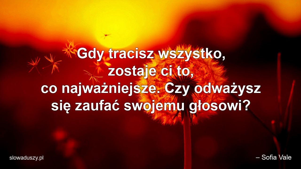 Gdy tracisz wszystko,  zostaje ci to,  co najważniejsze. Czy odważysz się zaufać swojemu głosowi?