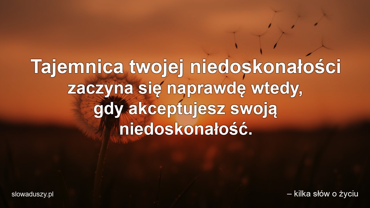 Tajemnica twojej niedoskonałości zaczyna się naprawdę wtedy,  gdy akceptujesz swoją niedoskonałość.