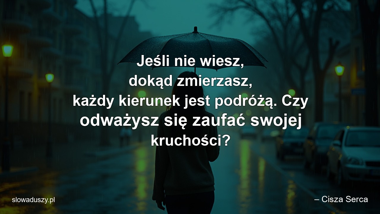 Jeśli nie wiesz,  dokąd zmierzasz,  każdy kierunek jest podróżą. Czy odważysz się zaufać swojej kruchości?