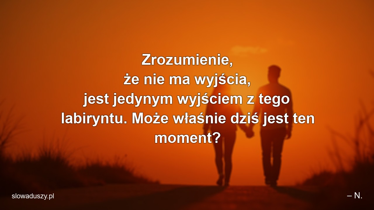 Zrozumienie,  że nie ma wyjścia,  jest jedynym wyjściem z tego labiryntu. Może właśnie dziś jest ten moment?
