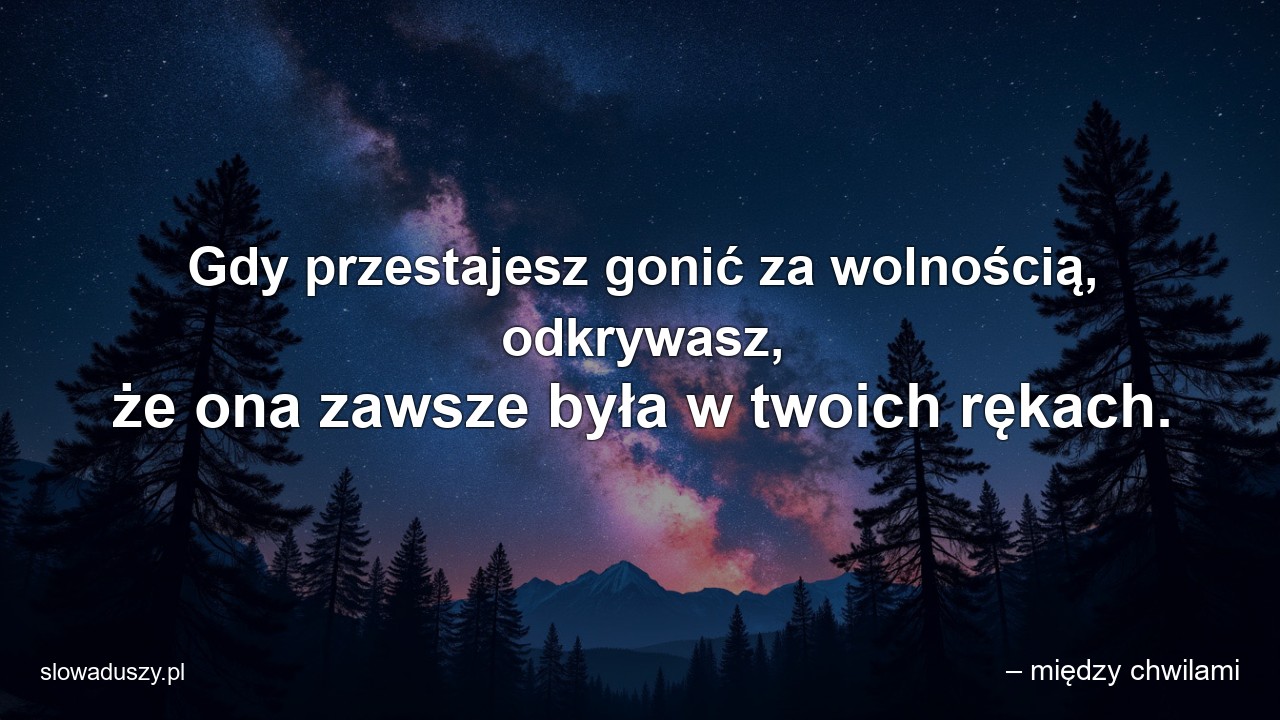 Gdy przestajesz gonić za wolnością,  odkrywasz,  że ona zawsze była w twoich rękach.