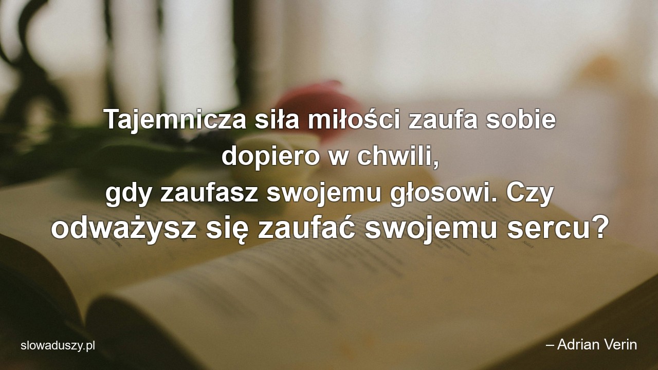 Tajemnicza siła miłości zaufa sobie dopiero w chwili,  gdy zaufasz swojemu głosowi. Czy odważysz się zaufać swojemu sercu?