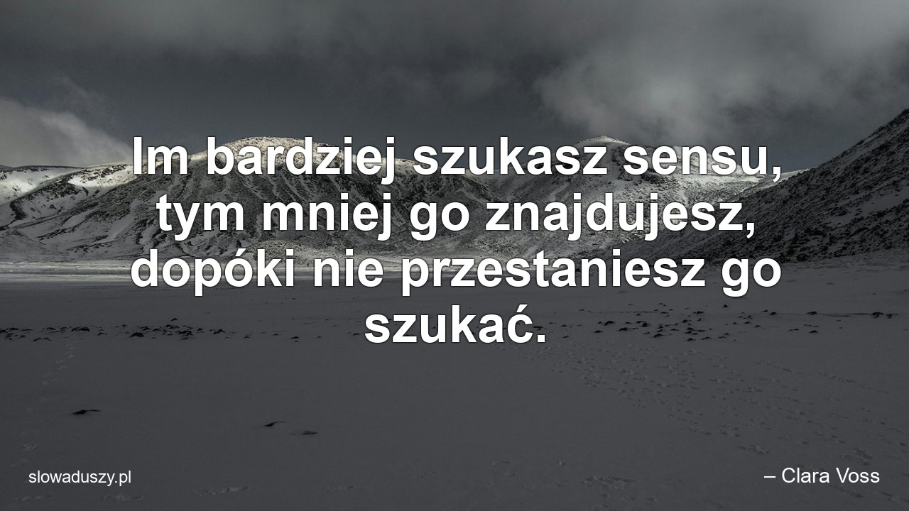 Im bardziej szukasz sensu,  tym mniej go znajdujesz,  dopóki nie przestaniesz go szukać.