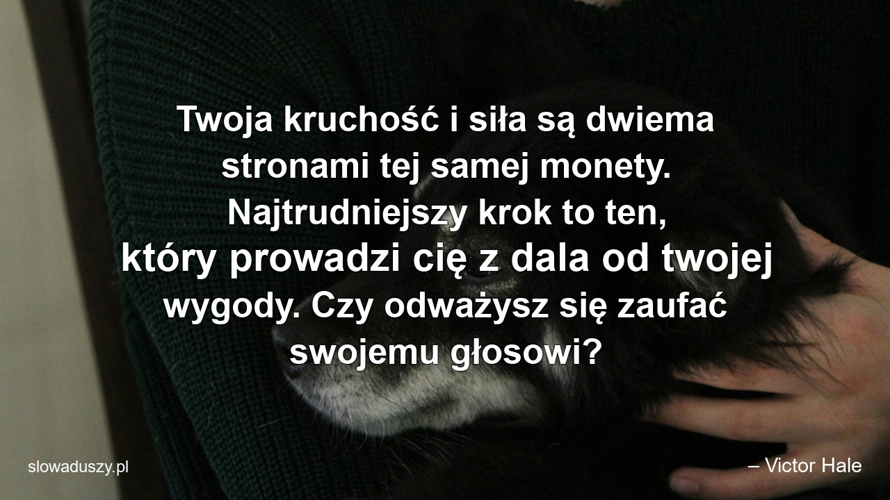 Twoja kruchość i siła są dwiema stronami tej samej monety. Najtrudniejszy krok to ten,  który prowadzi cię z dala od twojej wygody. Czy odważysz się zaufać swojemu głosowi?