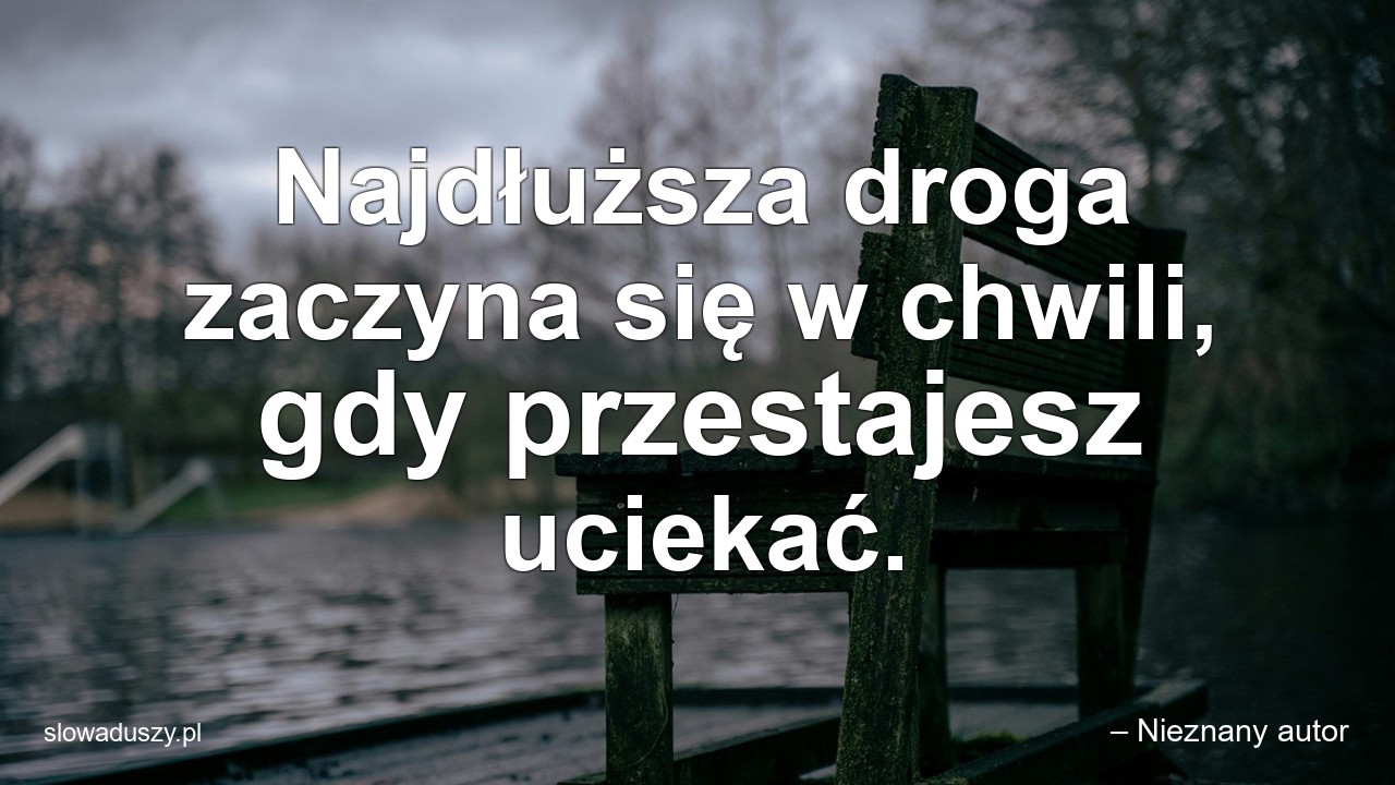 Najdłuższa droga zaczyna się w chwili,  gdy przestajesz uciekać.