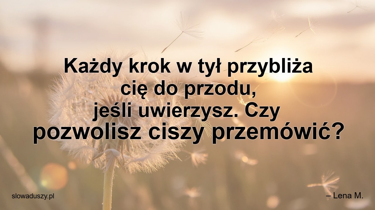 Każdy krok w tył przybliża cię do przodu,  jeśli uwierzysz. Czy pozwolisz ciszy przemówić?