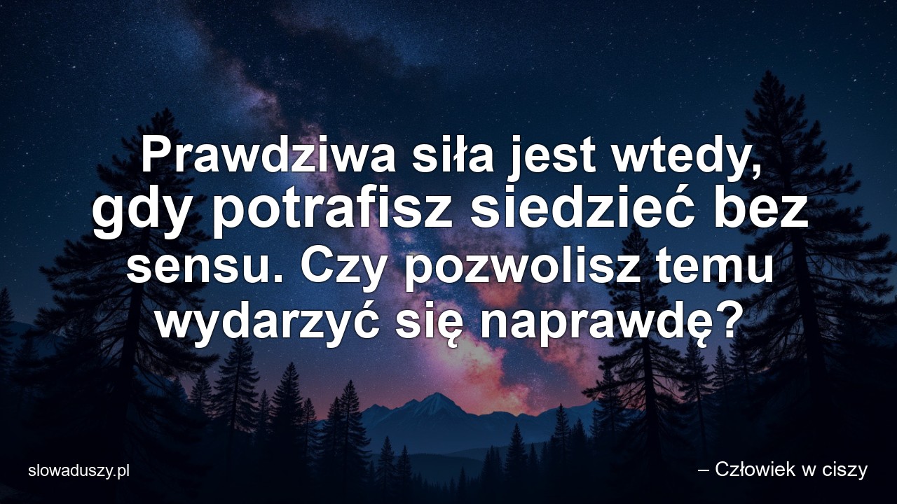 Prawdziwa siła jest wtedy,  gdy potrafisz siedzieć bez sensu. Czy pozwolisz temu wydarzyć się naprawdę?