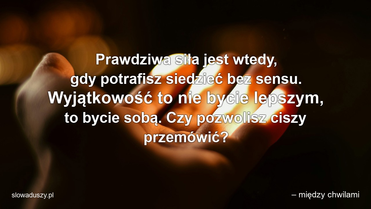 Prawdziwa siła jest wtedy,  gdy potrafisz siedzieć bez sensu. Wyjątkowość to nie bycie lepszym,  to bycie sobą. Czy pozwolisz ciszy przemówić?