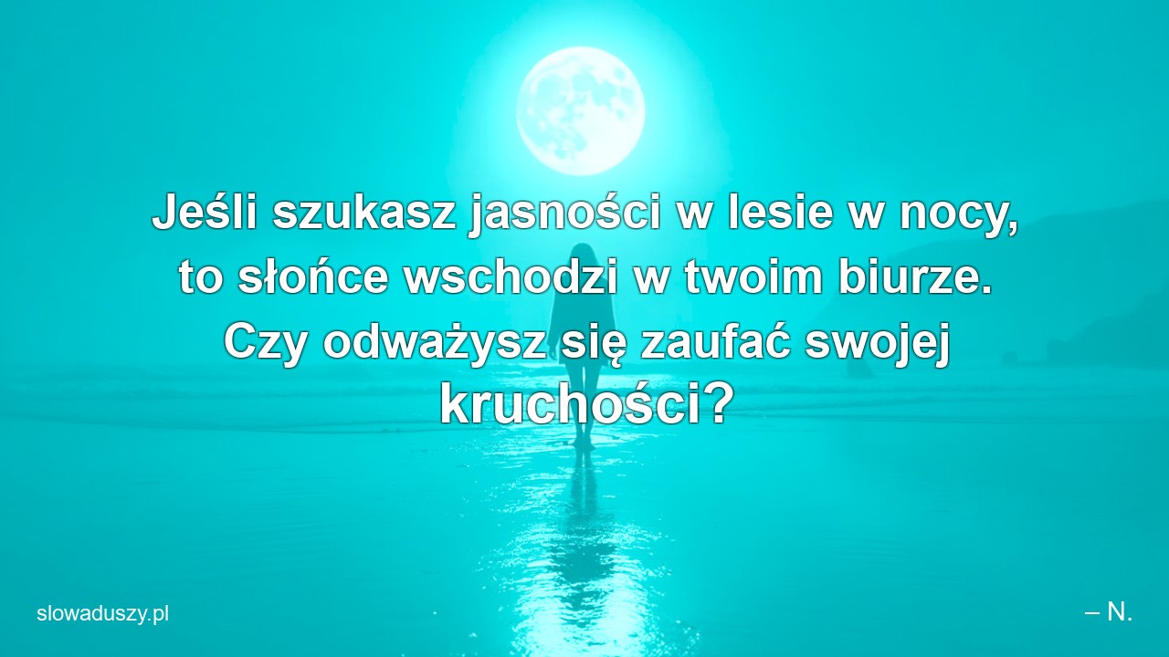 Jeśli szukasz jasności w lesie w nocy,  to słońce wschodzi w twoim biurze. Czy odważysz się zaufać swojej kruchości?
