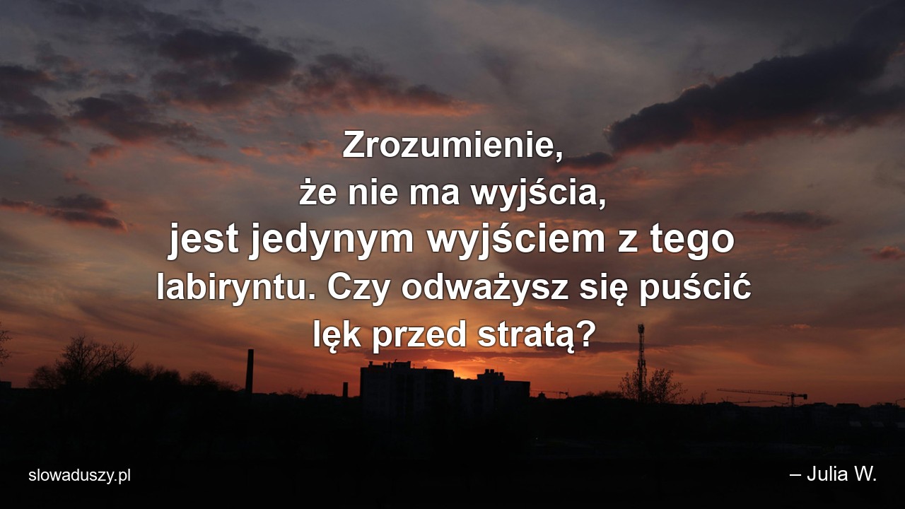 Zrozumienie,  że nie ma wyjścia,  jest jedynym wyjściem z tego labiryntu. Czy odważysz się puścić lęk przed stratą?